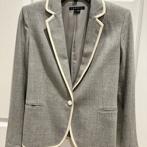 Theory Light Heather Wool Blazer with Ivory Piping Size 0 XS